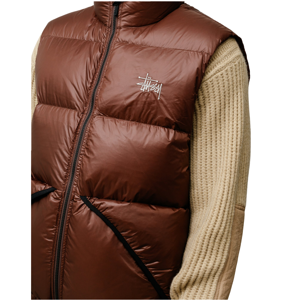 Miniatyrbild av Stussy Micro Ristop Down Vest Brown 2