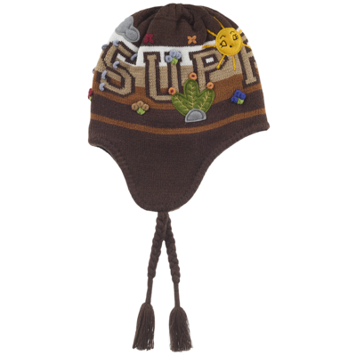 Supreme Felt Applique Earflap Beanie Brown